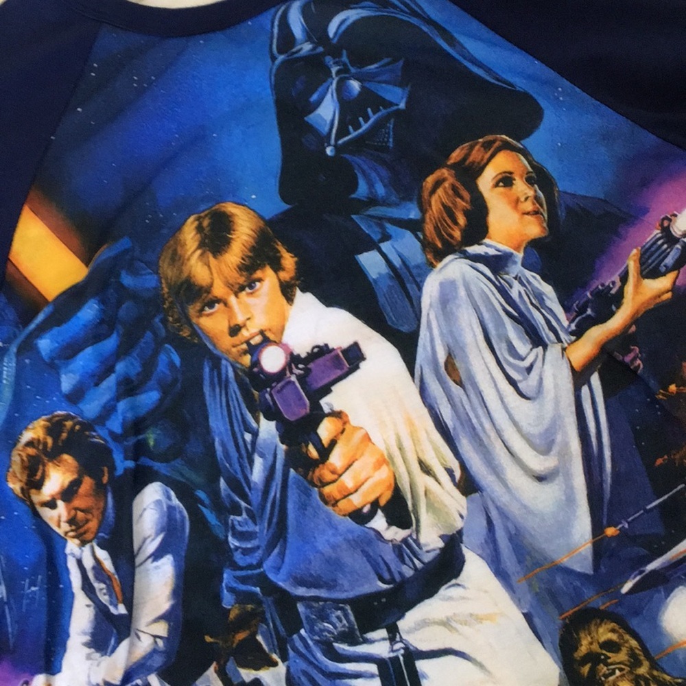 Mens Star Wars New Hope Characters Graphic Ringer Navy Long Sleeve Tee - Picture 5 of 5